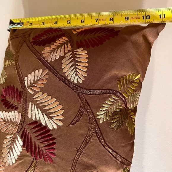 Pier 1 Pillows Embroidered Leaf Lumbar Set of 3 Couch Rectangular Brown Zipper - Picture 11 of 11